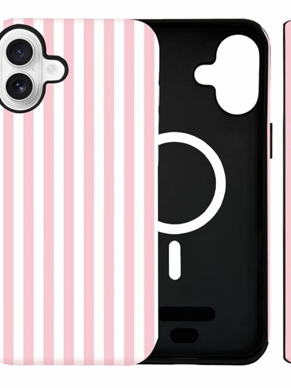 KANGHAR Pink & White Stripe Magnetic Phone Case for iPhone 17 6.1”